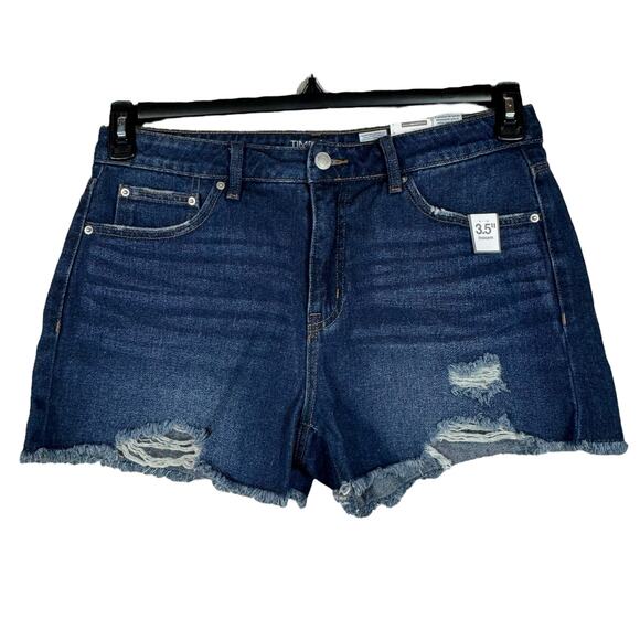 Time and Tru SZ 12 High-Rise Jean Shorts Relaxed Fit Distressed Frayed Hems Blue - Picture 1 of 8